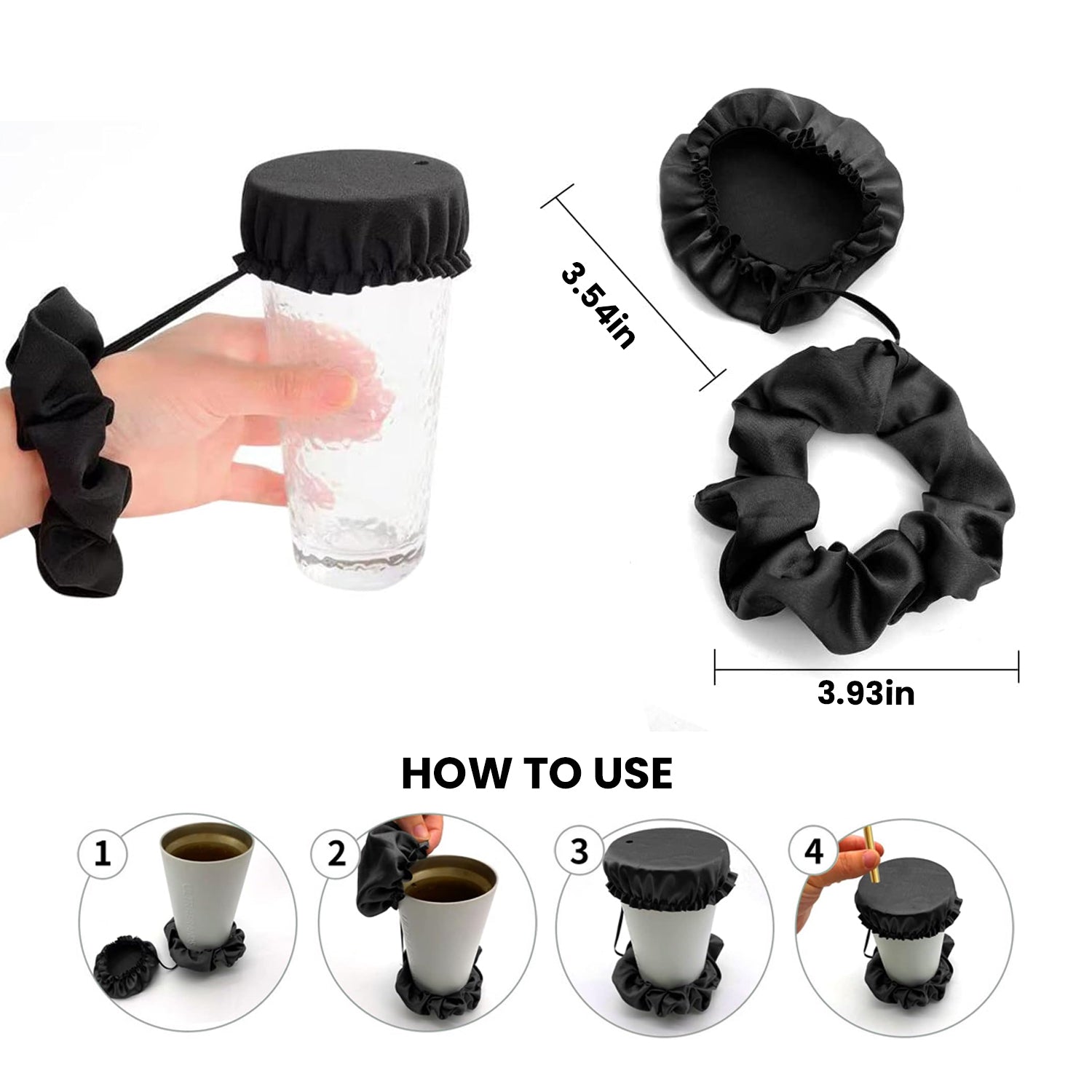 Reusable Anti-Spike Scrunchie Drink Mug Glass Cover Cap Headband with Straw Hole for Covering Drinks Party, Club, Disco