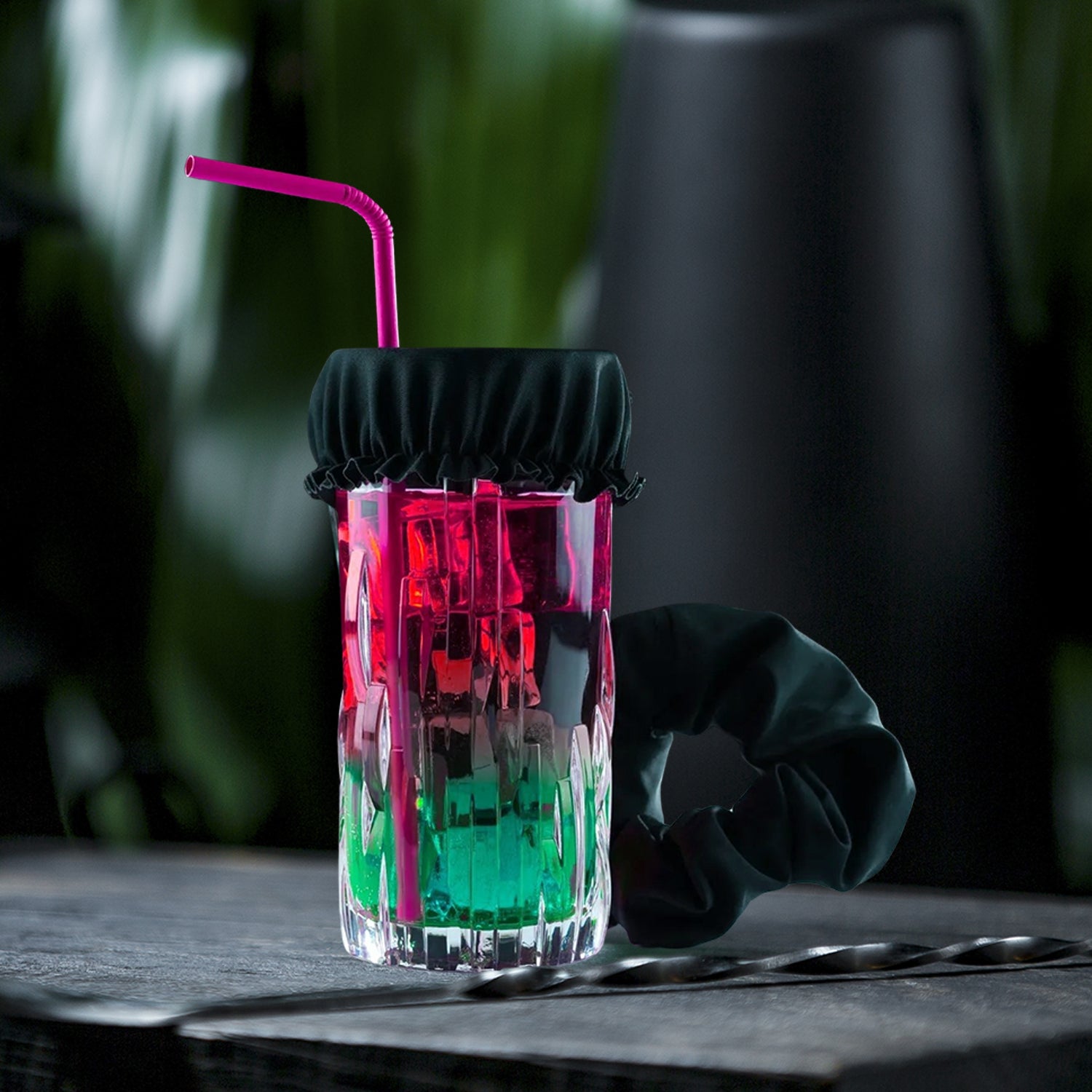 Reusable Anti-Spike Scrunchie Drink Mug Glass Cover Cap Headband with Straw Hole for Covering Drinks Party, Club, Disco