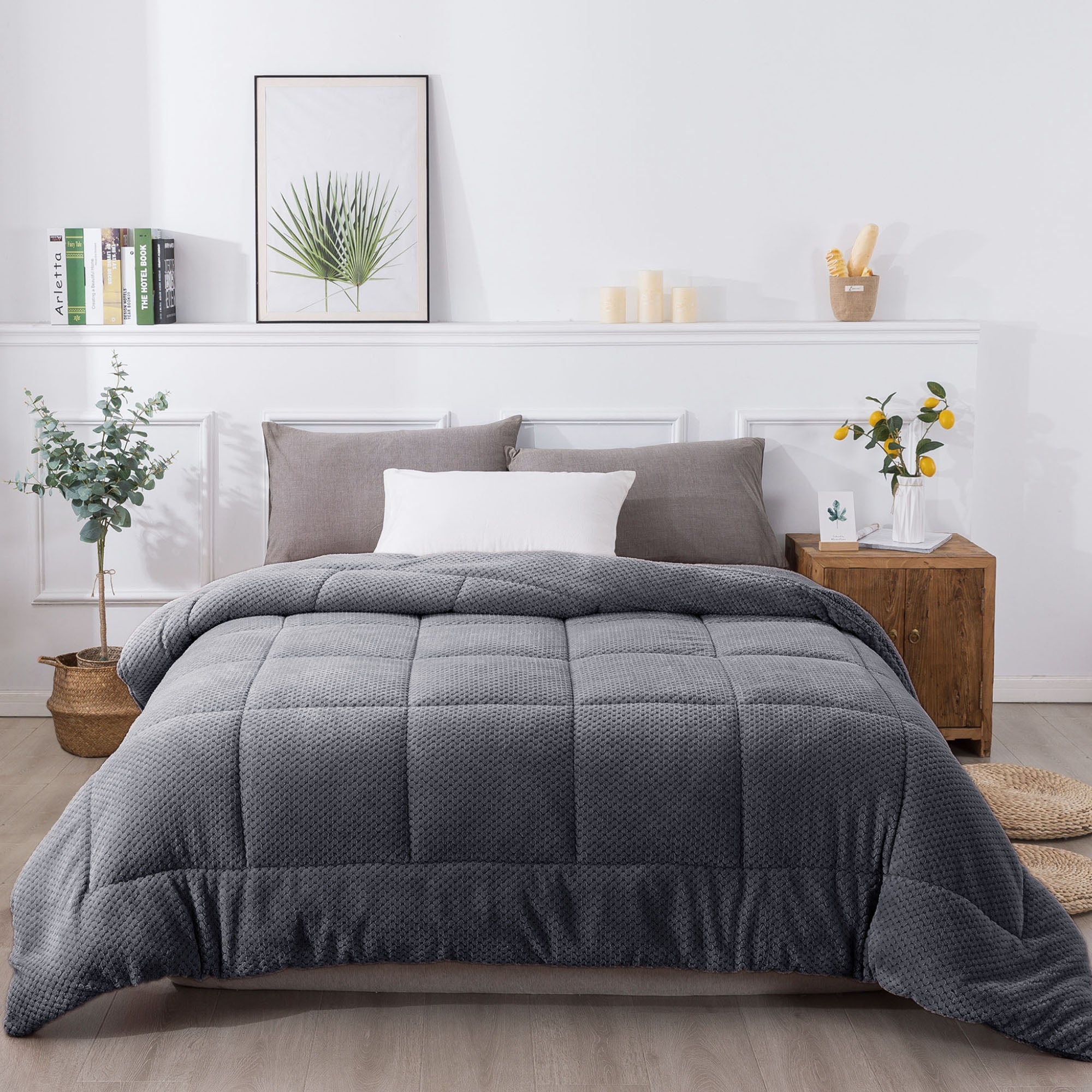 Kasentex Ultra Soft All Season Reversible Plush Sherpa Lined Comforter, Twin, Queen, King