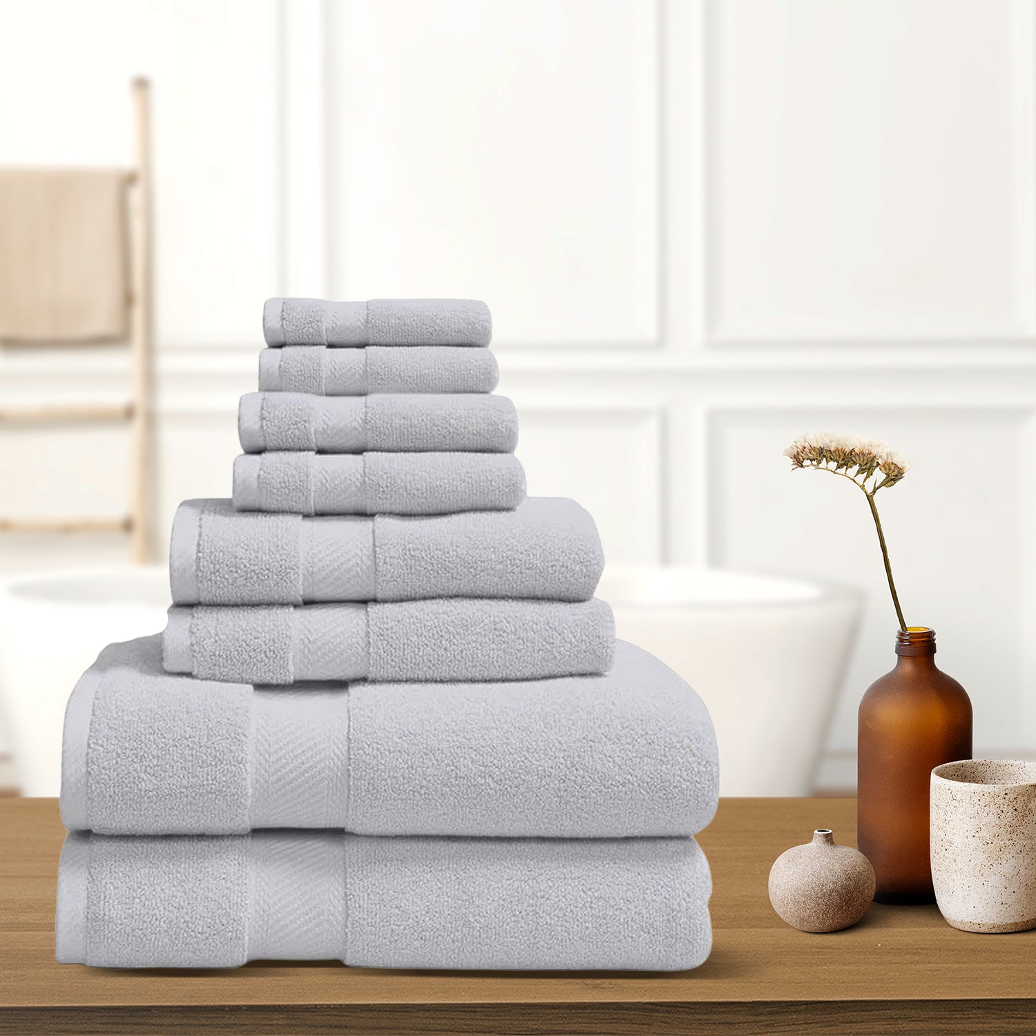 8-Piece: 100% Organic Cotton Bath Towel Set