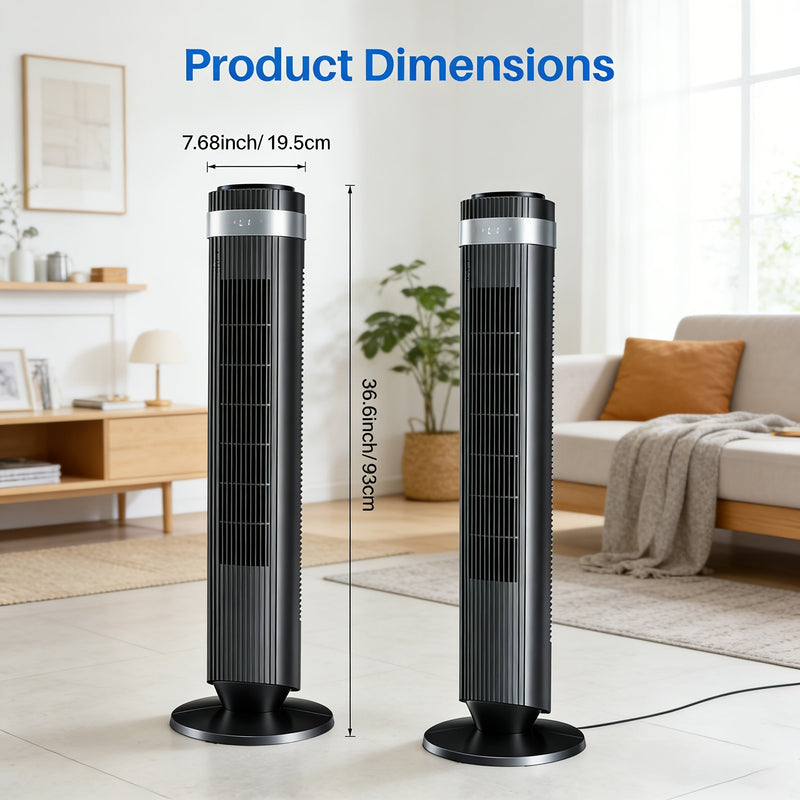 Bladeless Tower Fan - 5 Speeds, 64° Oscillating, Remote & Timer