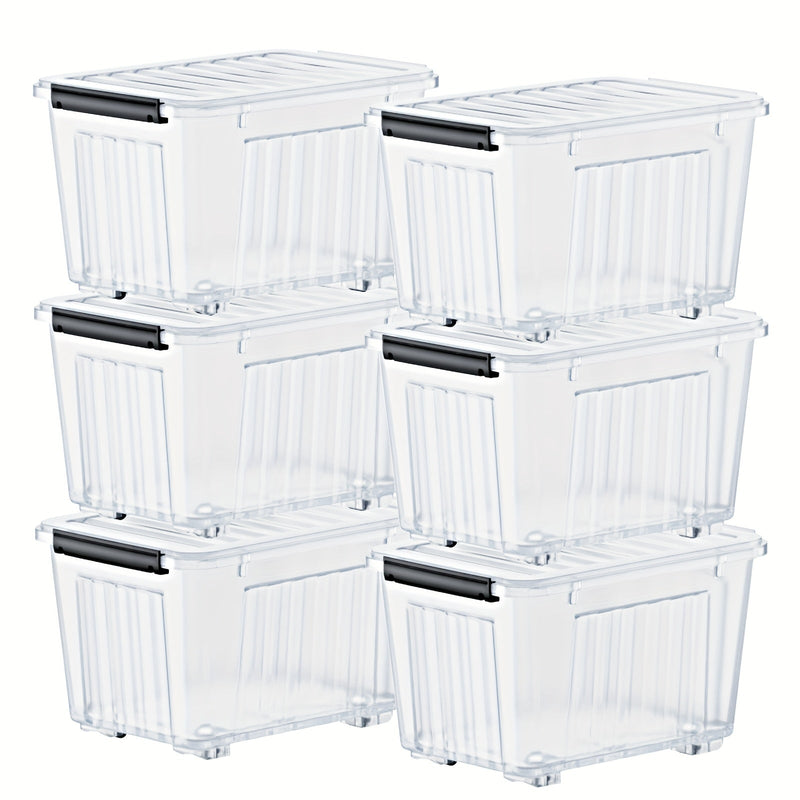72/97QT Storage Box with Wheels & Lid – Stackable Heavy Duty Organizer 4-6-Pack