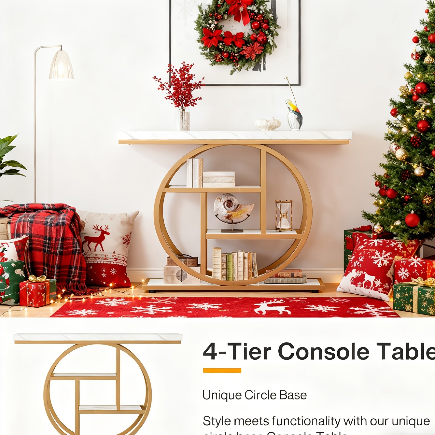 Luxury Gold Console Table with Marble Top, Modern Entryway Sofa Table