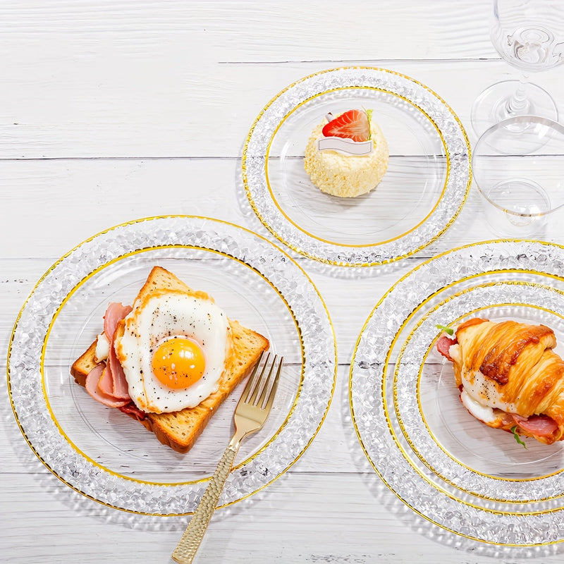 50PCS Clear Plastic Dinnerware Set Reusable Plates Cups Cutlery Wedding Party