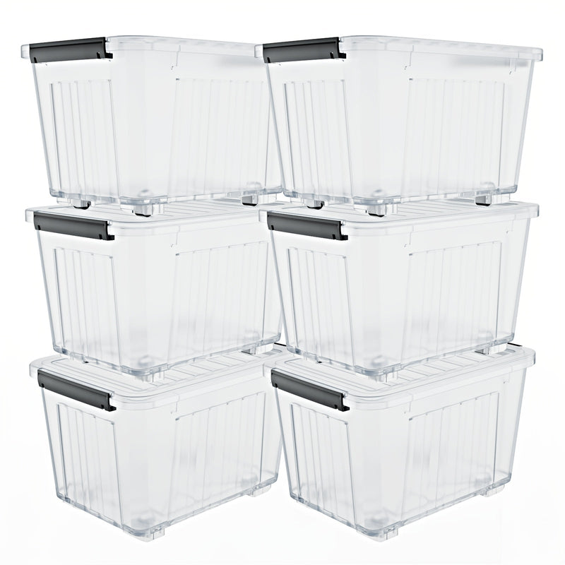 72/97QT Storage Box with Wheels & Lid – Stackable Heavy Duty Organizer 4-6-Pack