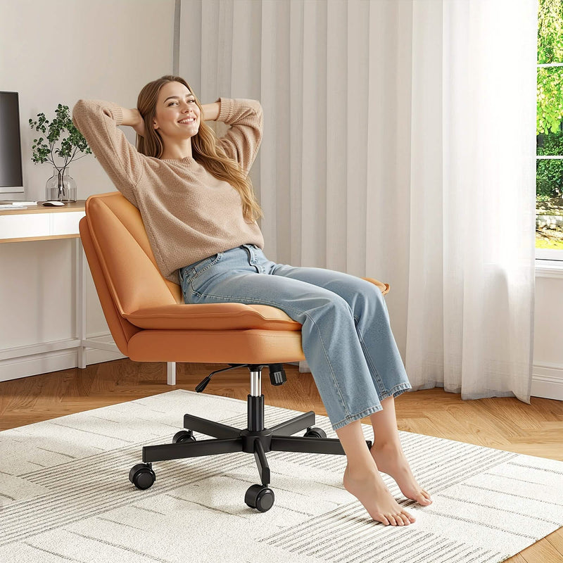 27" Wide Criss Cross Office Chair with Wheels – Adjustable Swivel Armless Vanity Desk Chair with Back Support