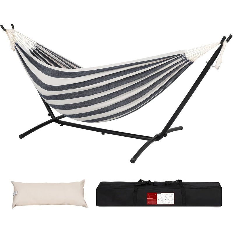 Heavy Duty Double Hammock with Steel Stand 450lbs Portable Outdoor Indoor Blue