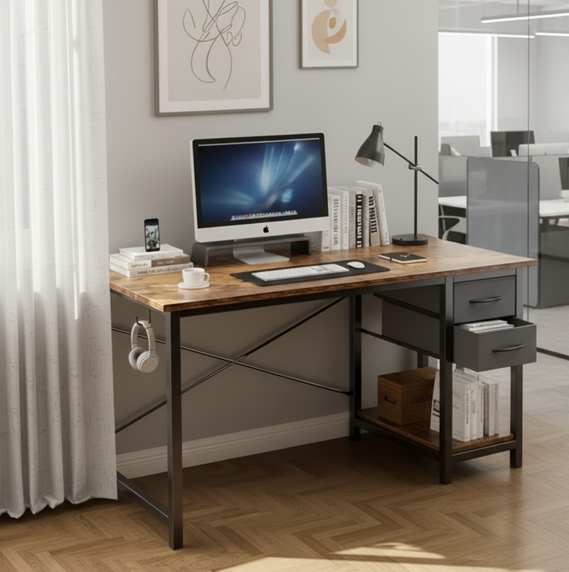 40/47" Computer Desk with Fabric Storage Drawers