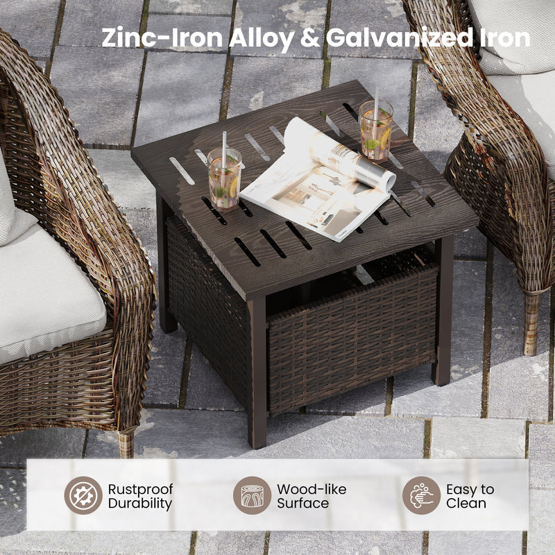 Outdoor Side Table All-Weather PE Wicker Patio Table with Umbrella Hole