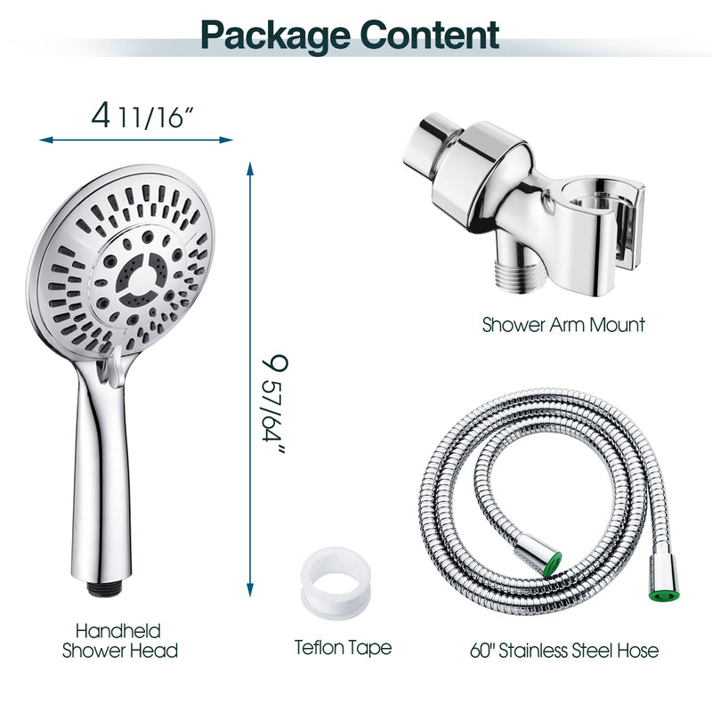 9-Spray Handheld Shower Head Set with Hose and Shower Arm Mount