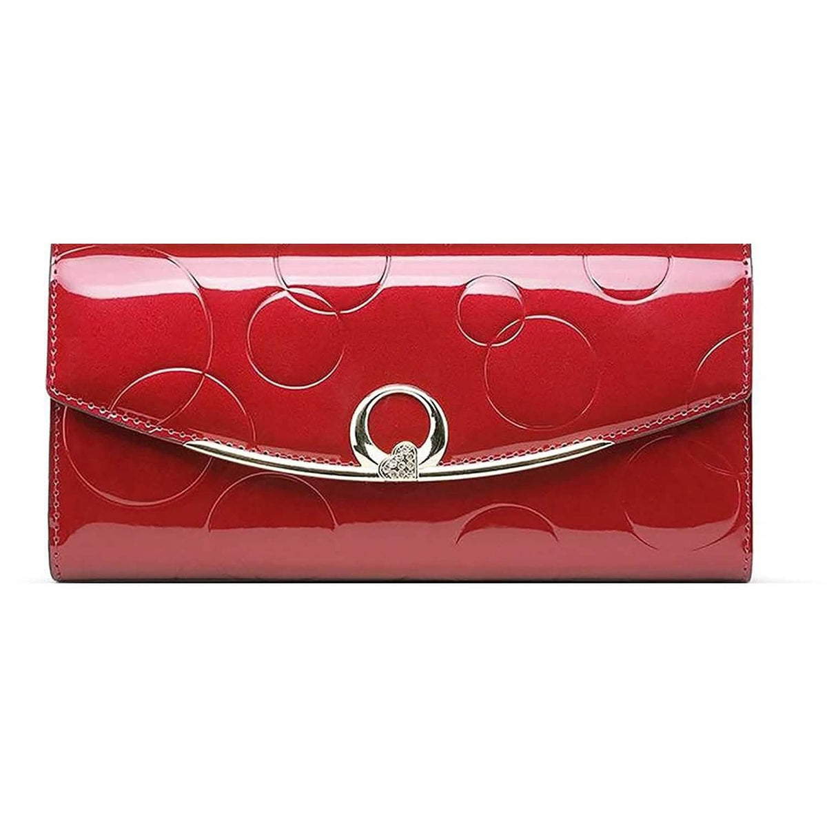 Red patent leather long wallet with ring clasp