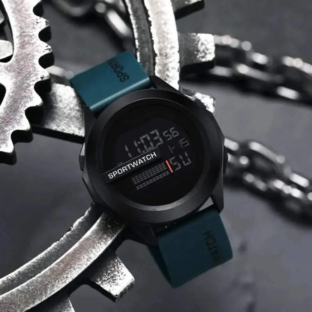 Men's LED Digital Sports Watch – 50mm Case, Waterproof 3ATM, Alarm & Stopwatch