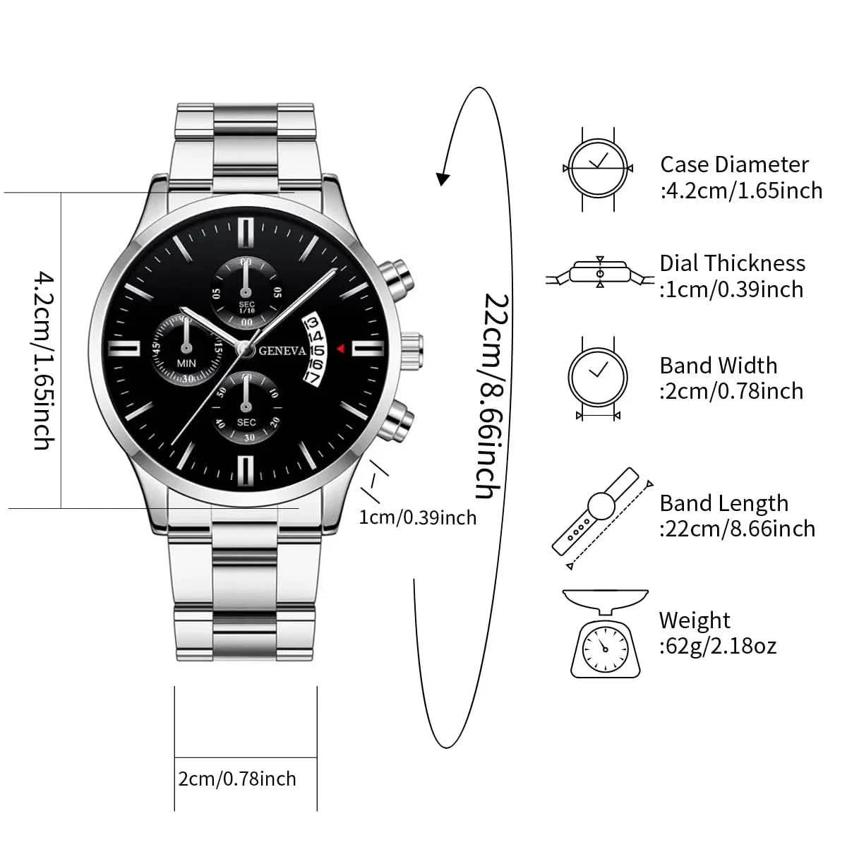 2-Piece Men's Business Quartz Watch and Bracelet Set - Alloy Steel Band, Calendar, Folding Clasp