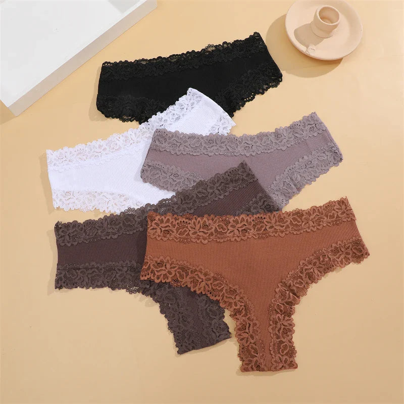 5Pcs/set Women Cotton Panties Floral Lace Intimate Underwear S-XL