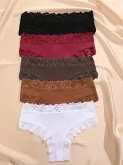 5Pcs/set Women Cotton Panties Floral Lace Intimate Underwear S-XL