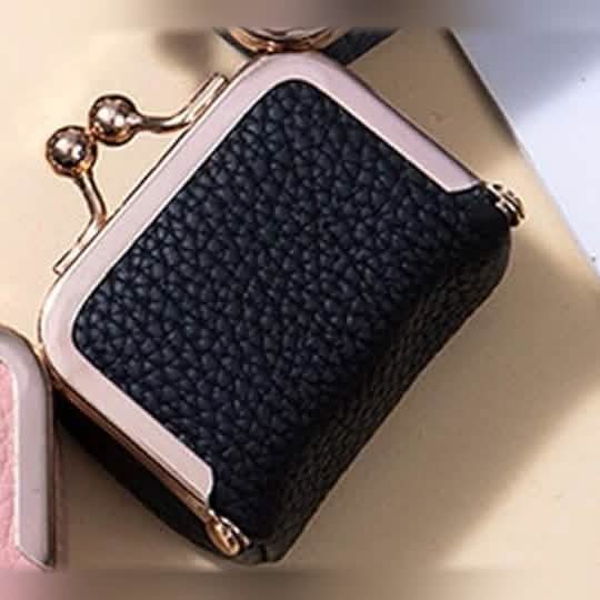 Black mini leather jewelry box with gold kiss lock