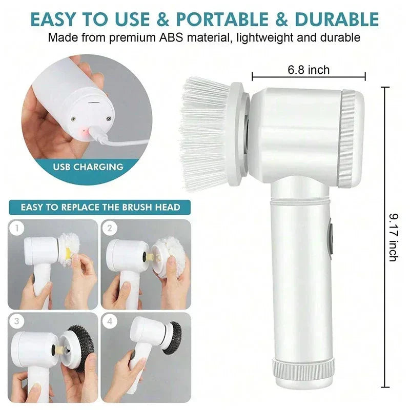 5-in-1 Electric Spin Scrubber Brush For Bathroom Tile Bathtub Sink, Power Scrubber With 5 Replaceable Brush Heads