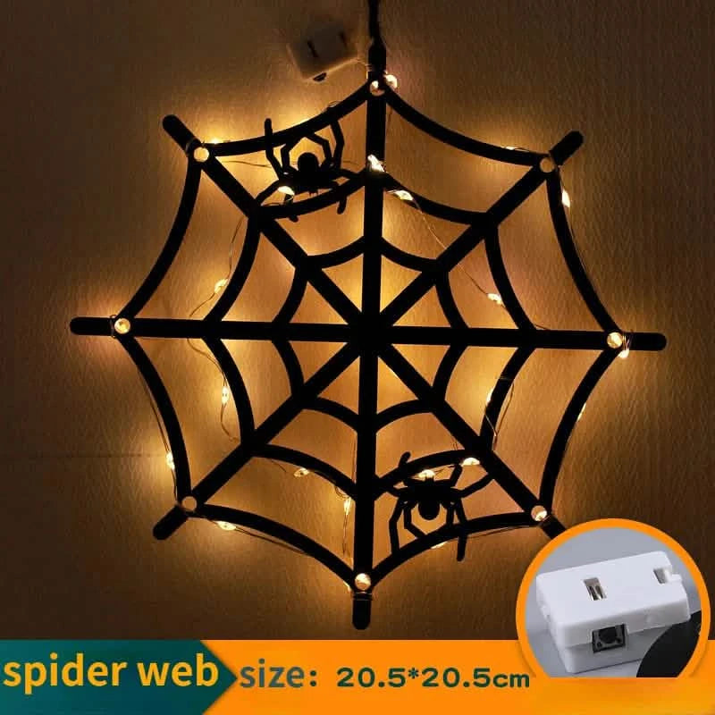 Halloween Hanging 10LED Castle Witch Ghost Spider Web Luminous Charm Indoor Outdoor Party Horror Props Decoration