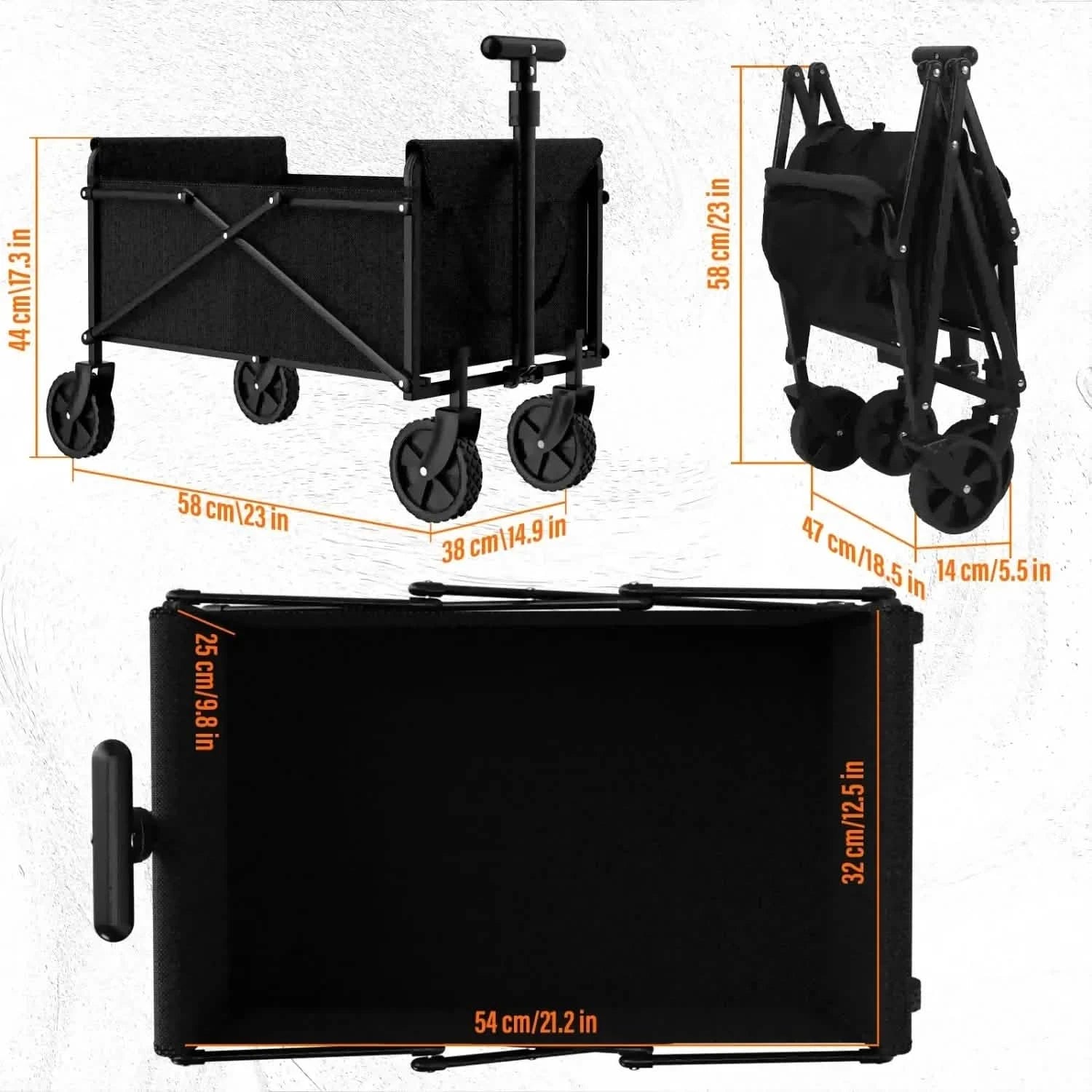 Folding Collapsible Utility Wagon Cart - Portable Handcart for Garden, Picnic, Beach & Shopping