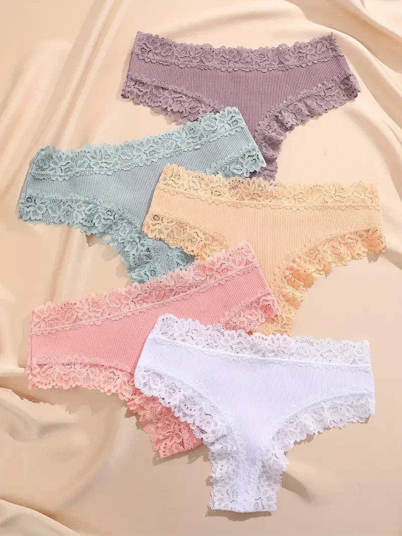 5Pcs/set Women Cotton Panties Floral Lace Intimate Underwear S-XL