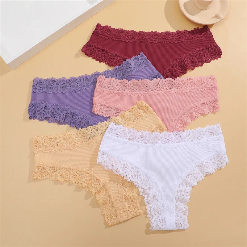5Pcs/set Women Cotton Panties Floral Lace Intimate Underwear S-XL