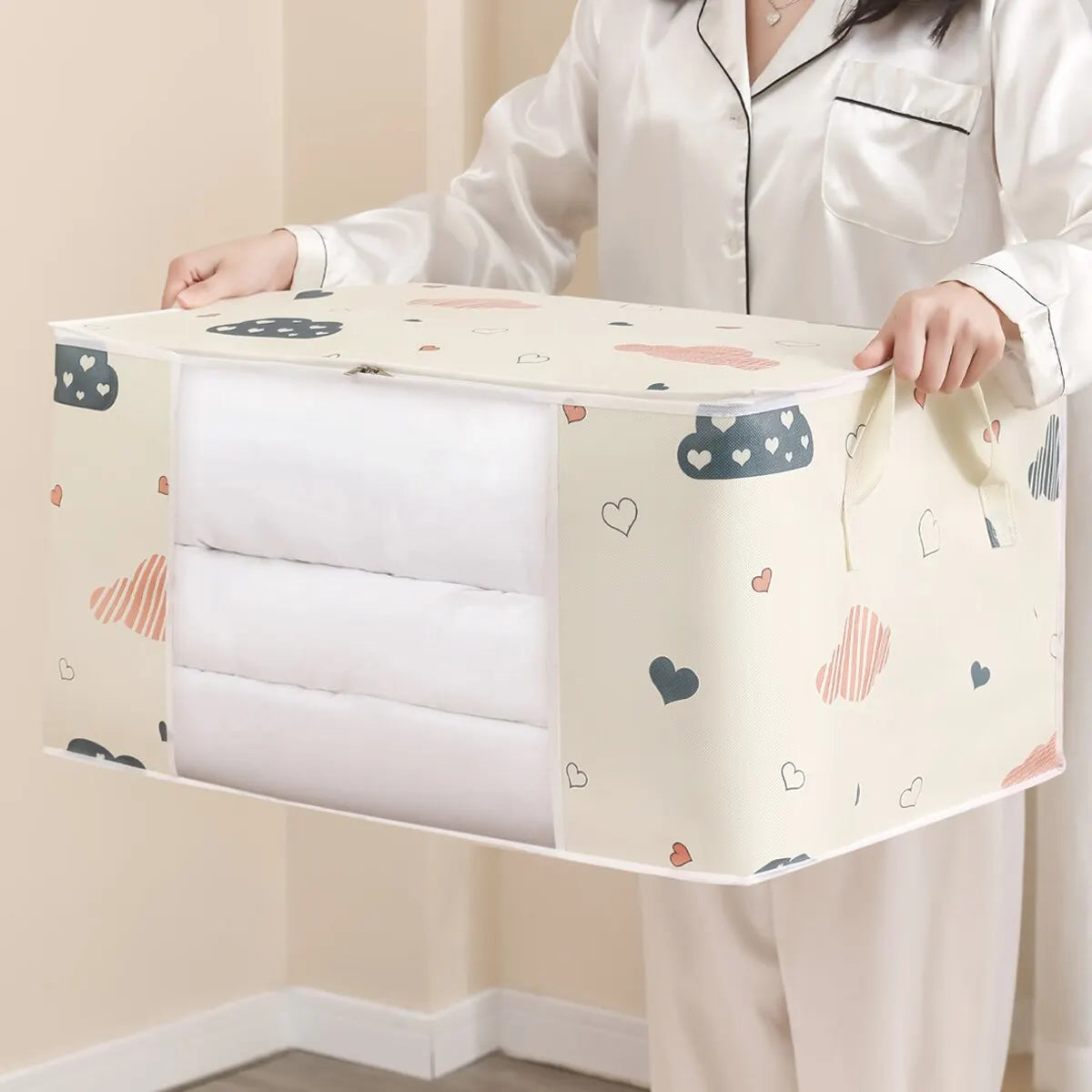 Foldable Large Capacity Clothes Storage Bag Organizer – Reinforced Handle & Sturdy Zipper | Medium 55×35×25 cm / Large 60×40×30 cm