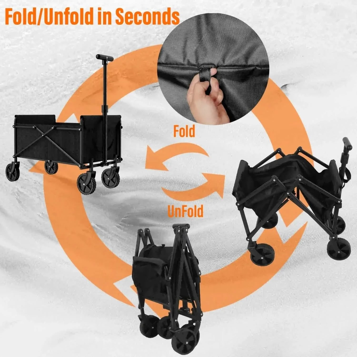 Folding Collapsible Utility Wagon Cart - Portable Handcart for Garden, Picnic, Beach & Shopping