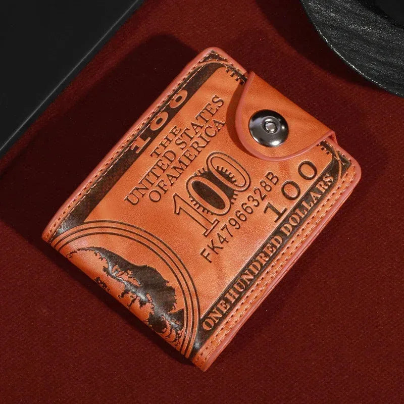 PU Leather Wallet with USD Print, High-Capacity Card & Cash Organizer with Zipper