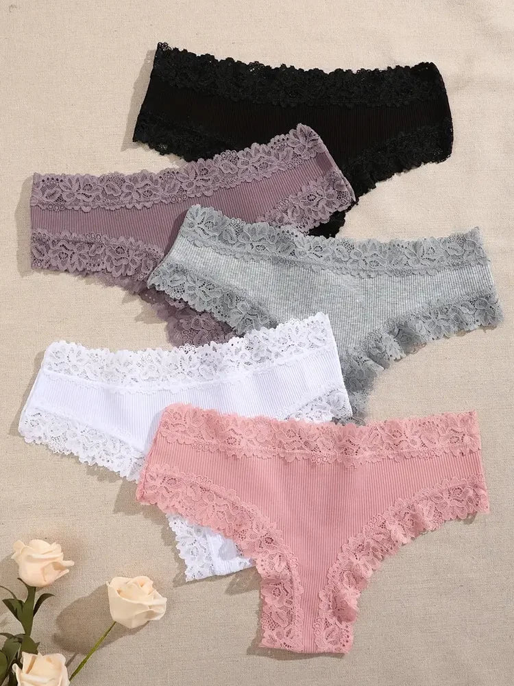5Pcs/set Women Cotton Panties Floral Lace Intimate Underwear S-XL