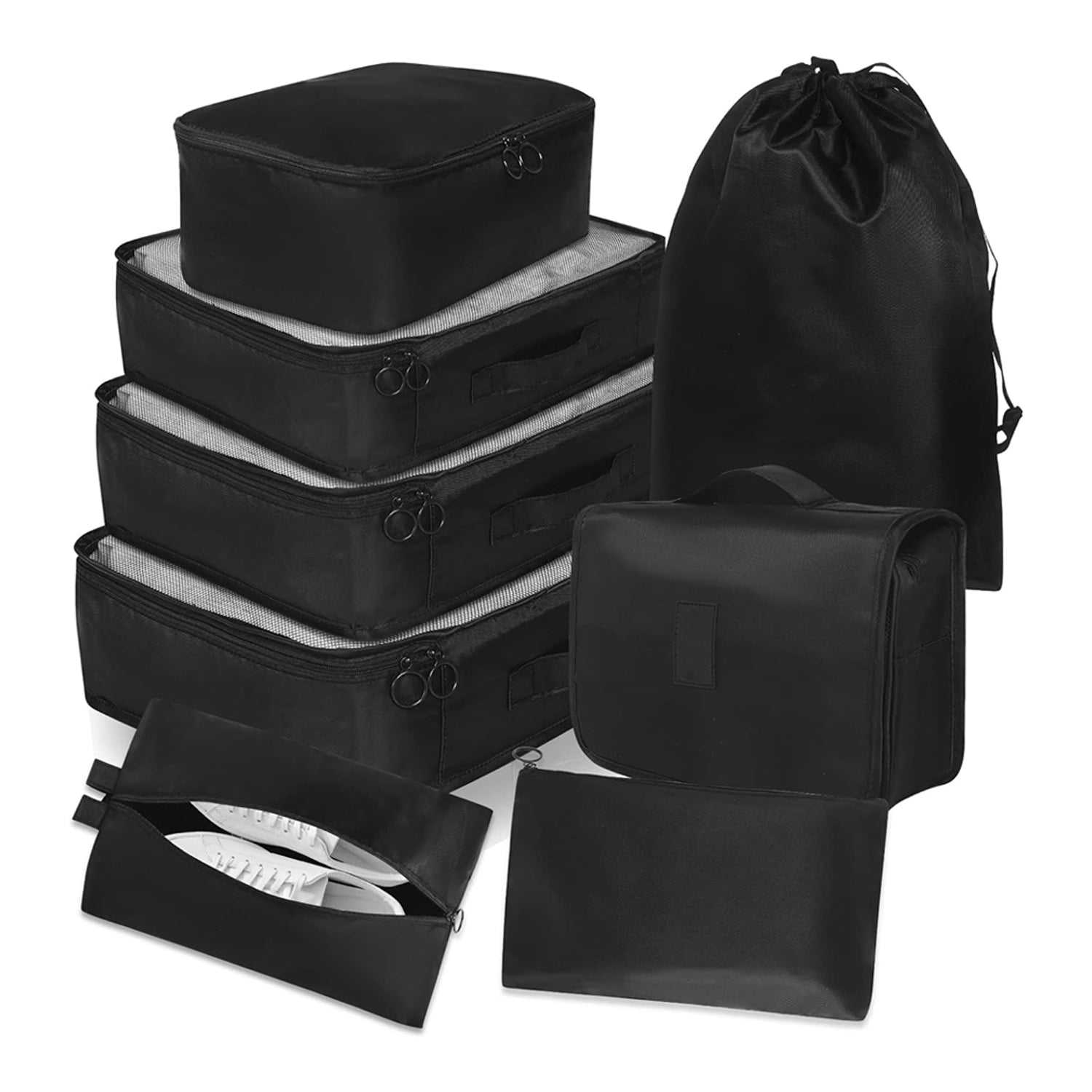 8-Pack: Lightweight Compact Organizing Packing Cubes for Suitcases Travel Essential with Toiletries Bag