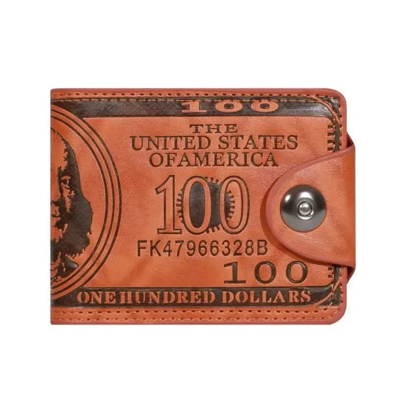 PU Leather Wallet with USD Print, High-Capacity Card & Cash Organizer with Zipper
