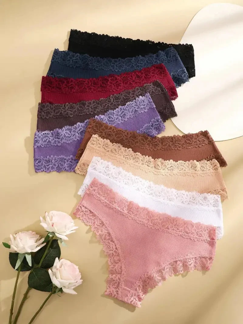 5Pcs/set Women Cotton Panties Floral Lace Intimate Underwear S-XL