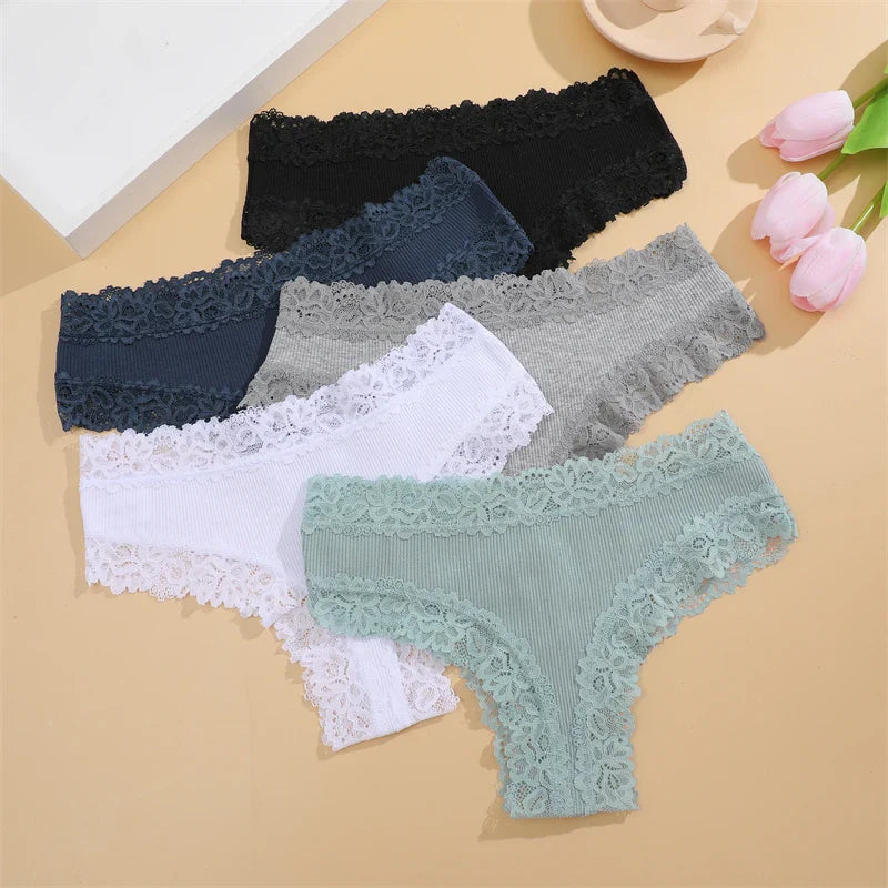 5Pcs/set Women Cotton Panties Floral Lace Intimate Underwear S-XL