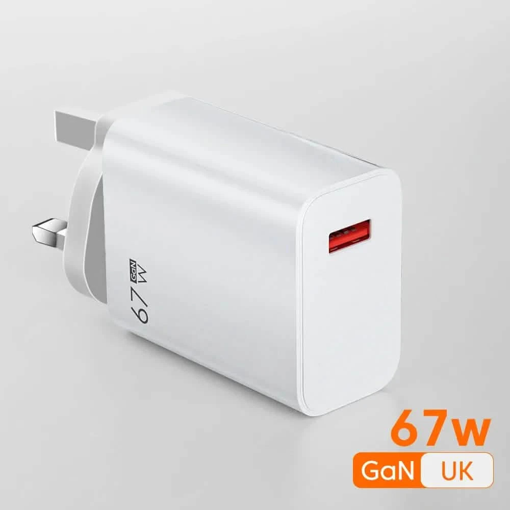 67W GaN USB-C Fast Charger with EU/US/UK Plugs & 10A Type-C Cable, Fast PD Charging for iPhone Samsung Xiaomi Huawei