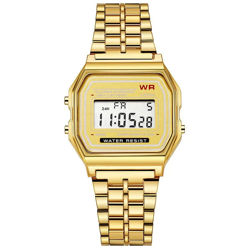 Rose Gold Retro Digital LED Women's Watch - Rectangular 32mm Case, Water-Resistant 3ATM