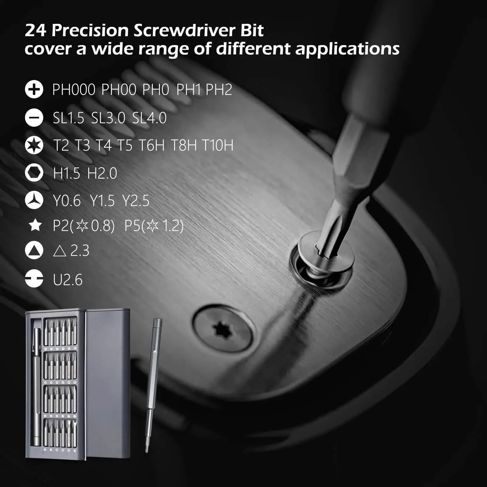 25-in-1 Precision Magnetic Screwdriver Kit - S2 Bits for iPhone, PC, Laptop, Watch, Camera, Glasses