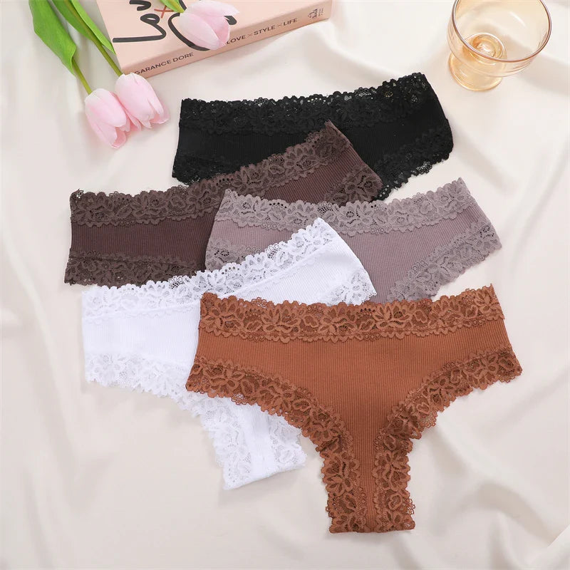 5Pcs/set Women Cotton Panties Floral Lace Intimate Underwear S-XL