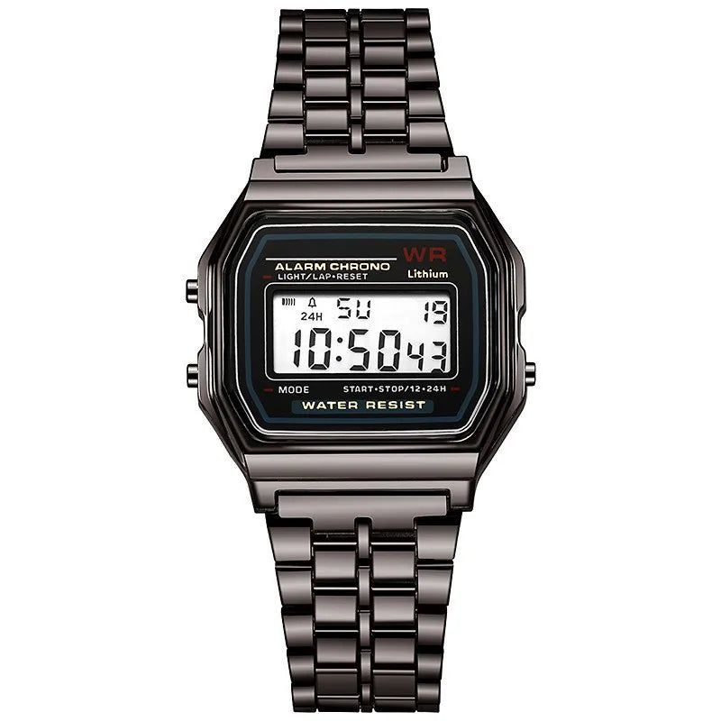 Rose Gold Retro Digital LED Women's Watch - Rectangular 32mm Case, Water-Resistant 3ATM