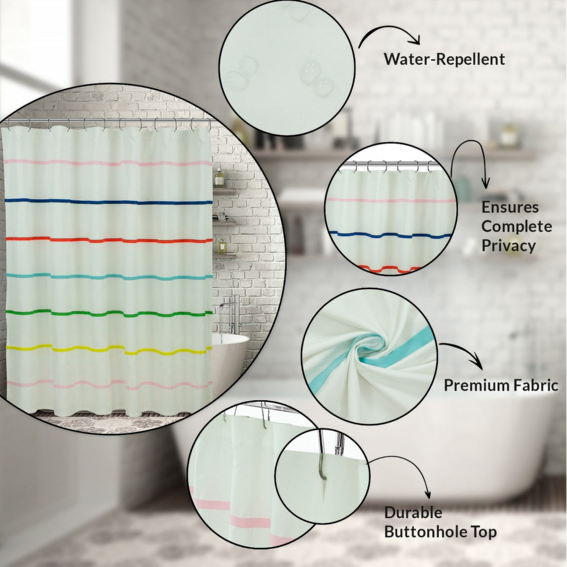 Royale Linens Double Brushed Microfber 1800 Thread Printed Shower Curtain