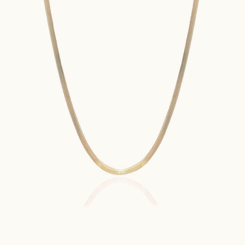 Gold Flat Herringbone Snake Chain Necklace