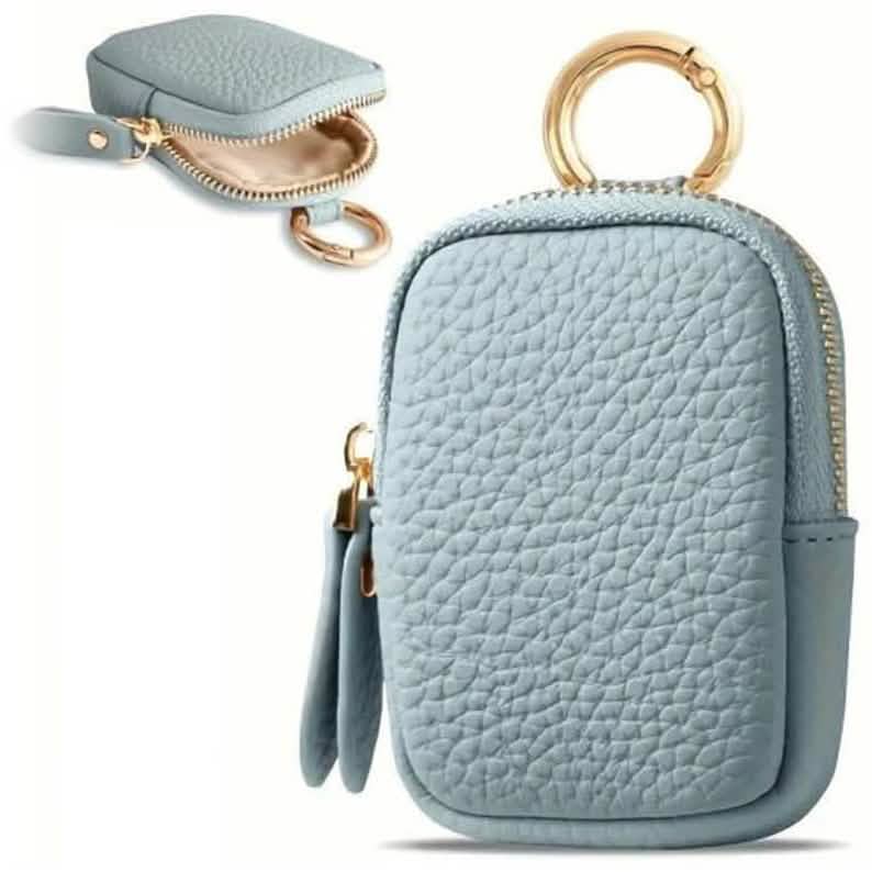 Blue mini zip coin purse with key ring