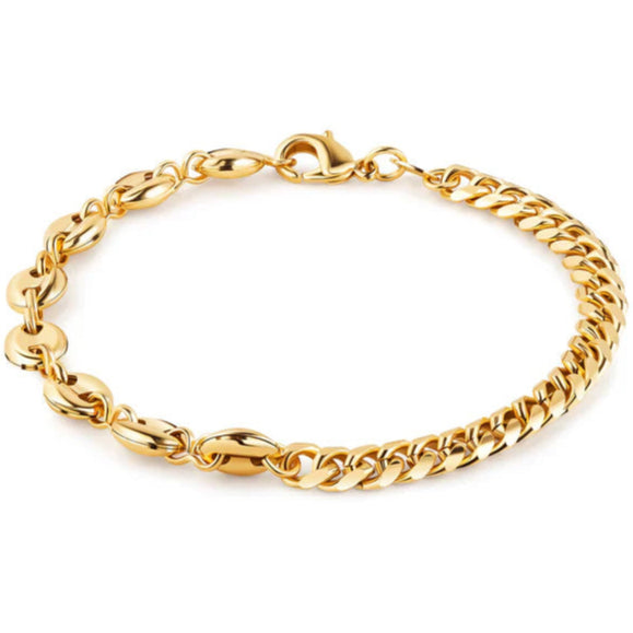 Cute 18K Gold Mariner and Cuban Link Anklet