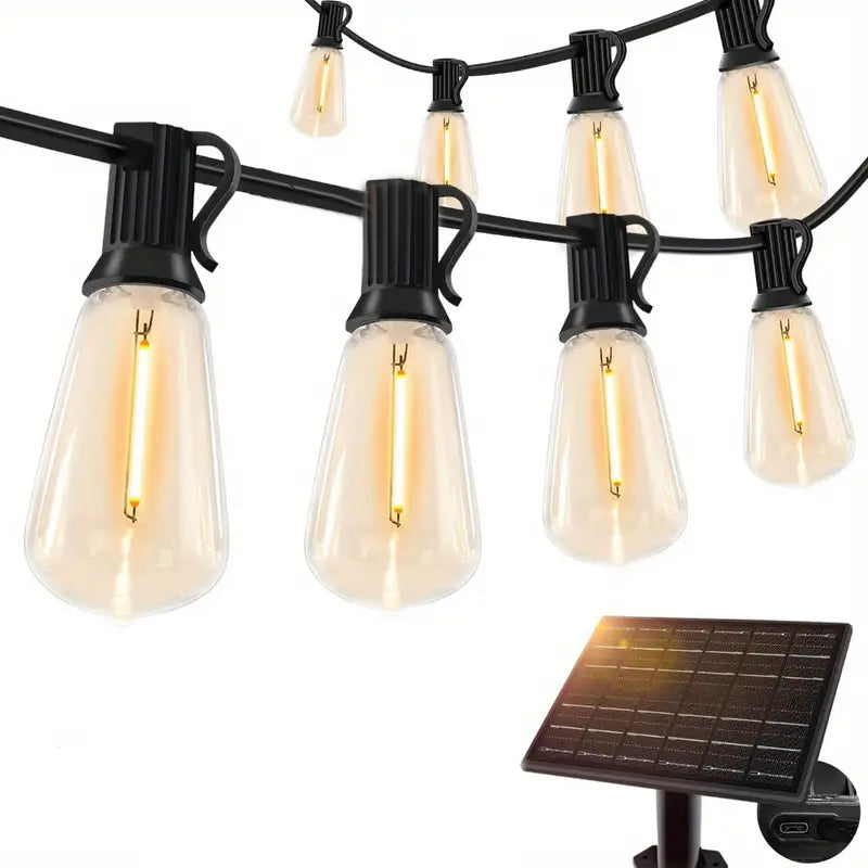 50 Ft. Solar String Outdoor Lights with Remote ST38 Vintage Edison Bulbs