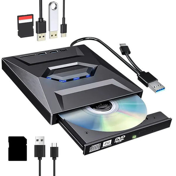 6-in-1 Portable USB 3.0 Ultra-Thin External DVD Recorder Drive
