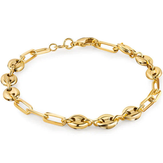 18K Gold Mariner and Paperclip Link Anklet 10"