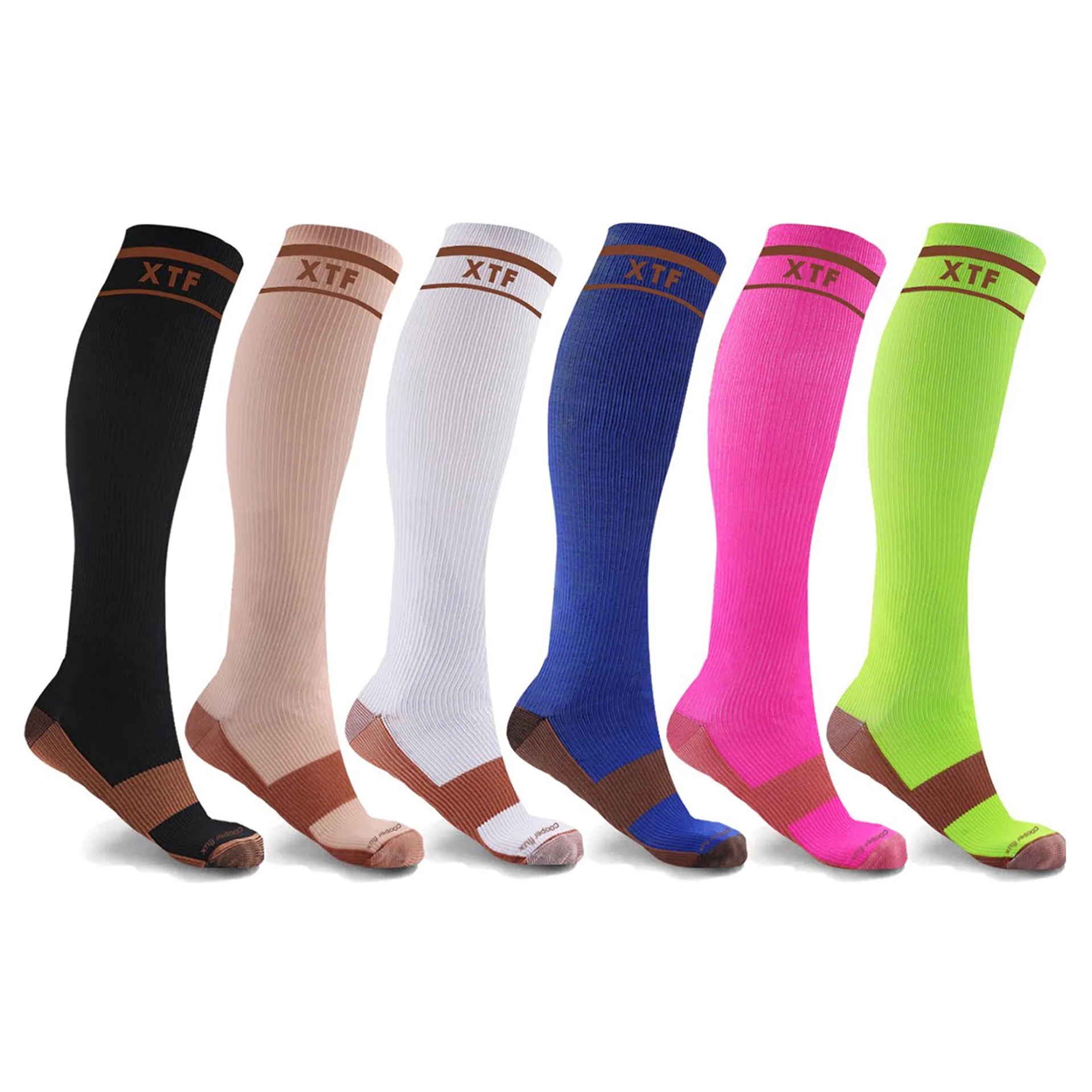 6-Pairs: Unisex Copper-Infused Knee High Compression Socks