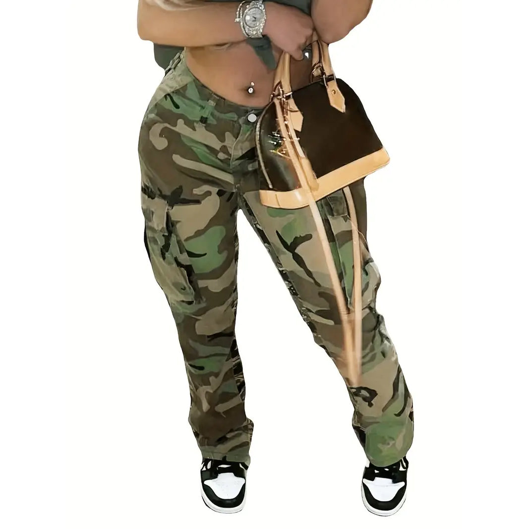 Women's Plus Size Camo Print Cargo Denim Pants