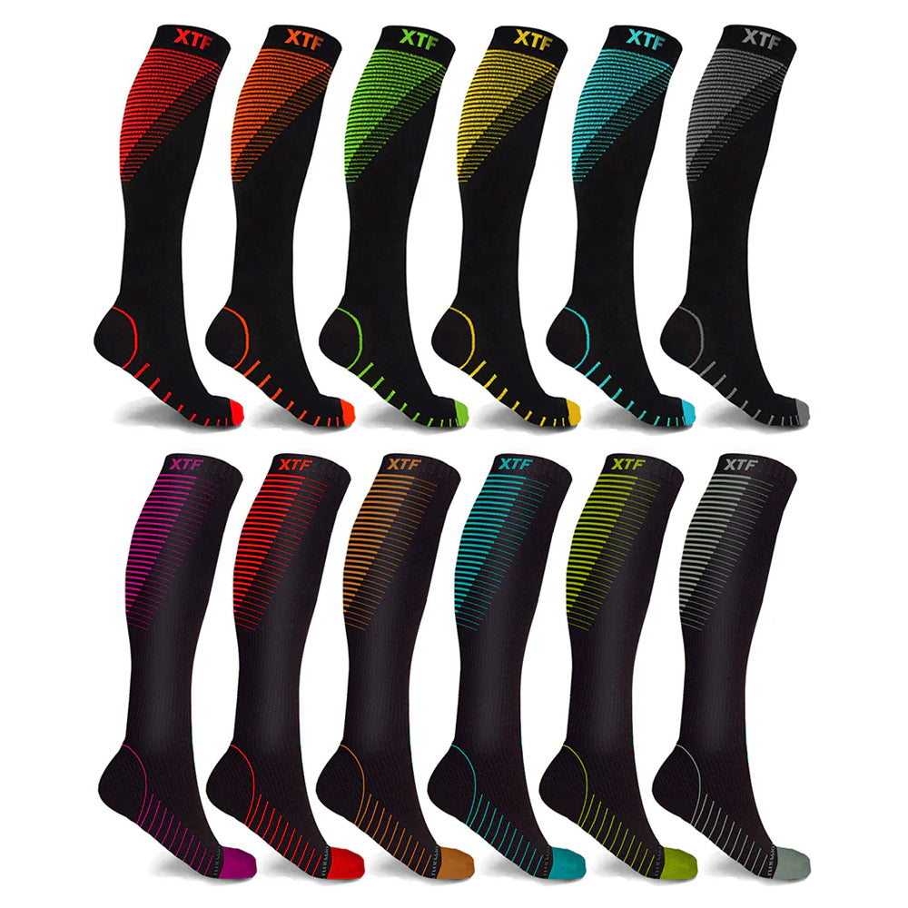 12-Pairs: Athletic Graduated Knee-High Compression Socks