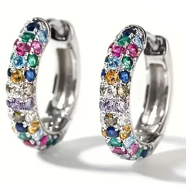 925 Sterling Silver Round Colorful Synthetic Zirconia Earrings