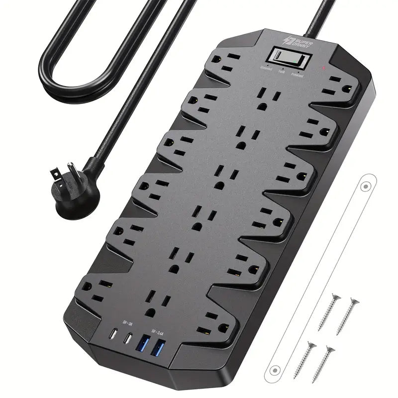 Superdanny 18 AC Outlets Surge Protector Power Strip with 2 USB C and 2 USB A Ports